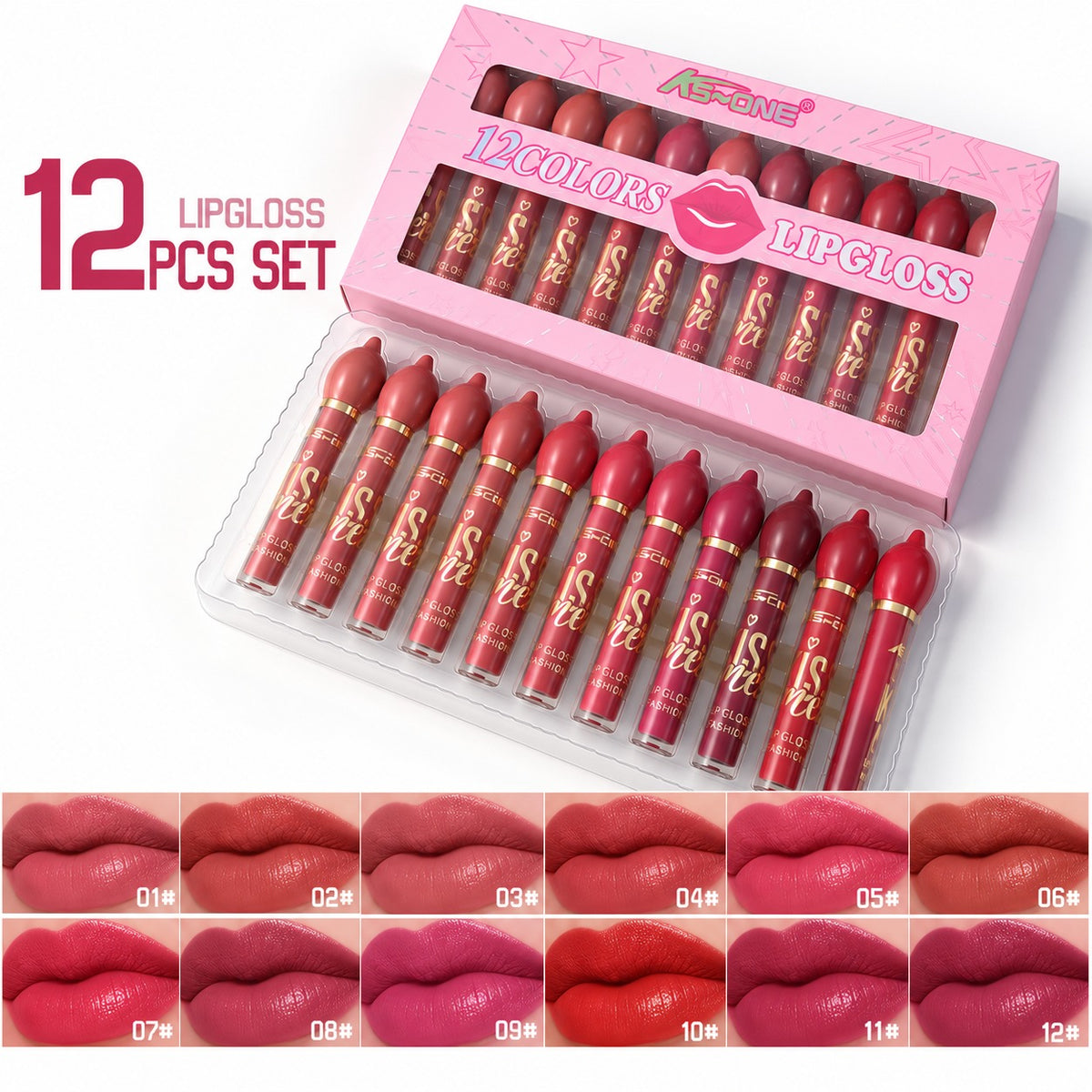 KS-ONE 12 Color Matte Lipgloss Set Smooth Long-Lasting Lip Makeup