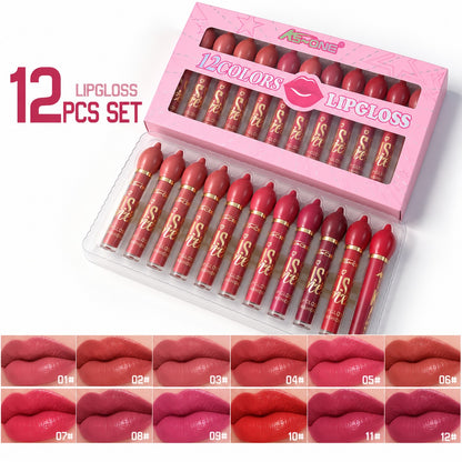 KS-ONE 12 Color Matte Lipgloss Set Smooth Long-Lasting Lip Makeup