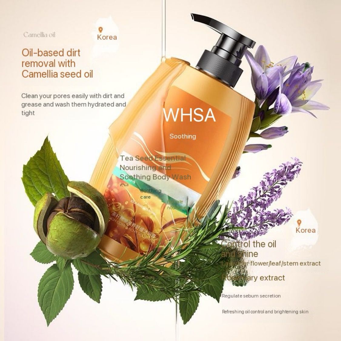 WHSA Tea Seed Essential Oil Nourish And Soothe Body Wash