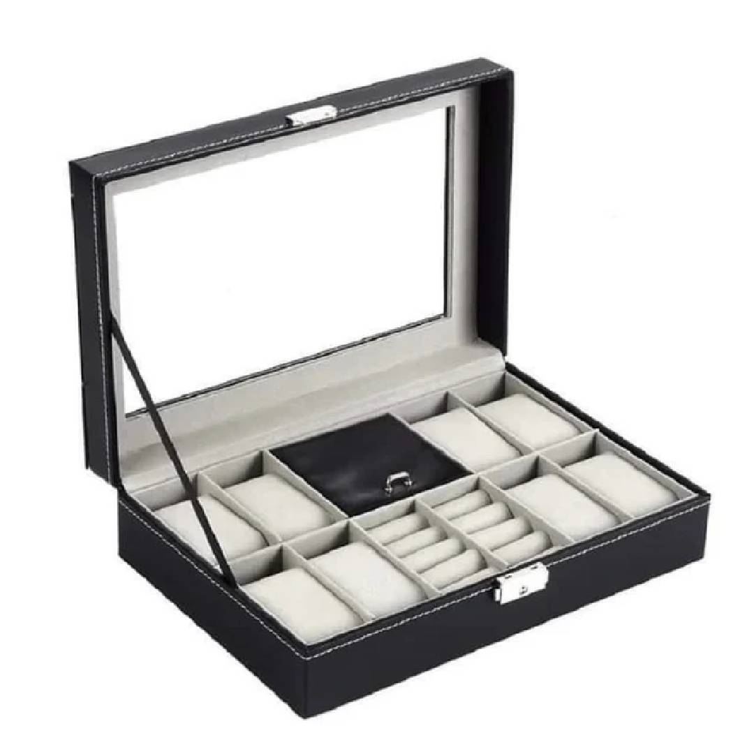 8 Slot PU Leather Watch + Ring Organizer Leather Watch Box With Lock System