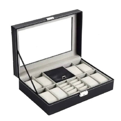 8 Slot PU Leather Watch + Ring Organizer Leather Watch Box With Lock System