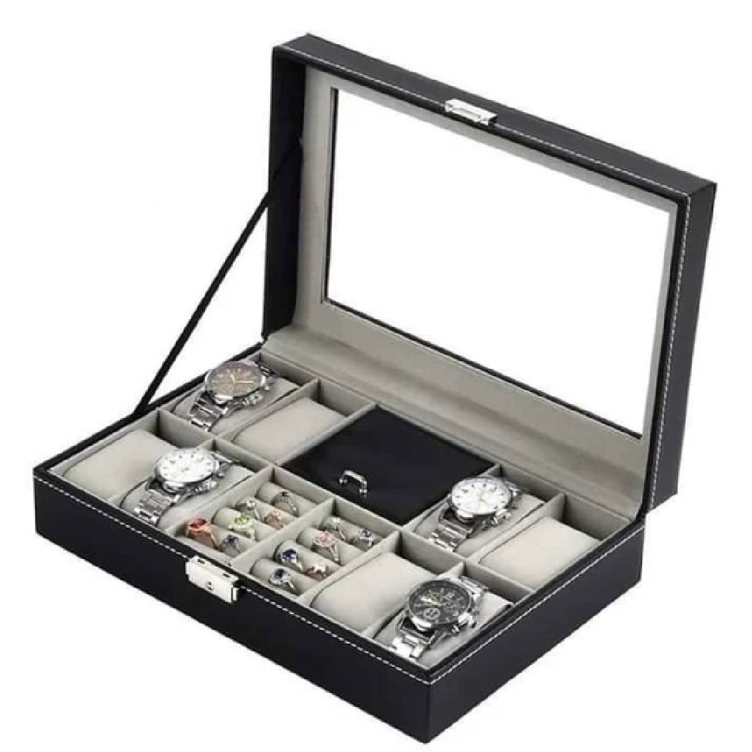 8 Slot PU Leather Watch + Ring Organizer Leather Watch Box With Lock System