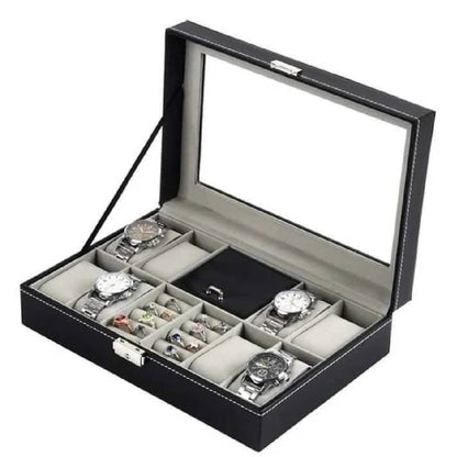 8 Slot PU Leather Watch + Ring Organizer Leather Watch Box With Lock System