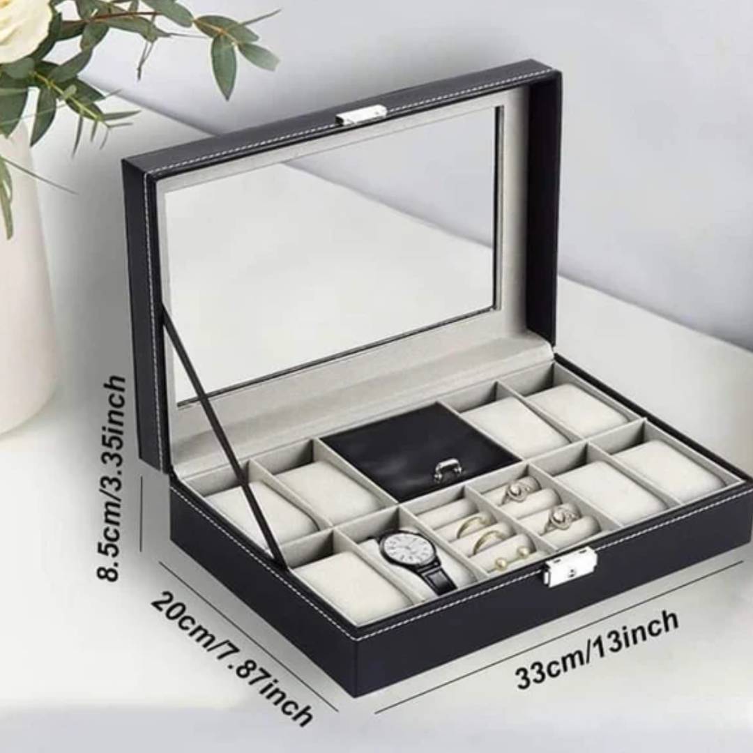 8 Slot PU Leather Watch + Ring Organizer Leather Watch Box With Lock System