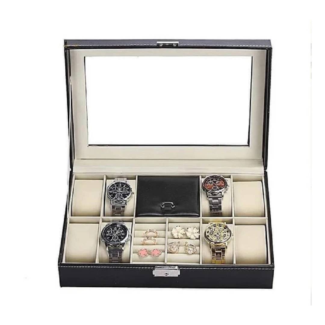 8 Slot PU Leather Watch + Ring Organizer Leather Watch Box With Lock System