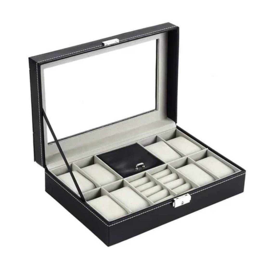 8 Slot PU Leather Watch + Ring Organizer Leather Watch Box With Lock System
