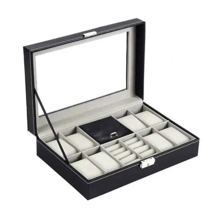 8 Slot PU Leather Watch + Ring Organizer Leather Watch Box With Lock System