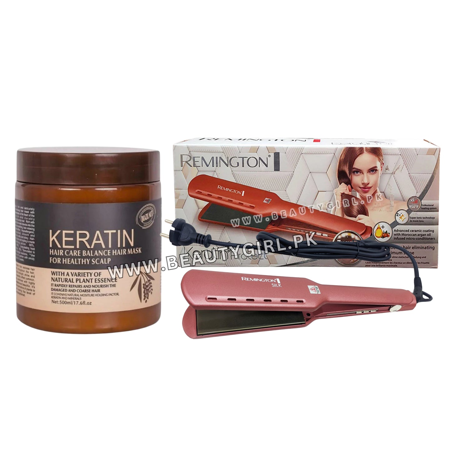Brazilian Keratin Hair Mask 500ml + Remington Keratin Protect Intelligent Straightener