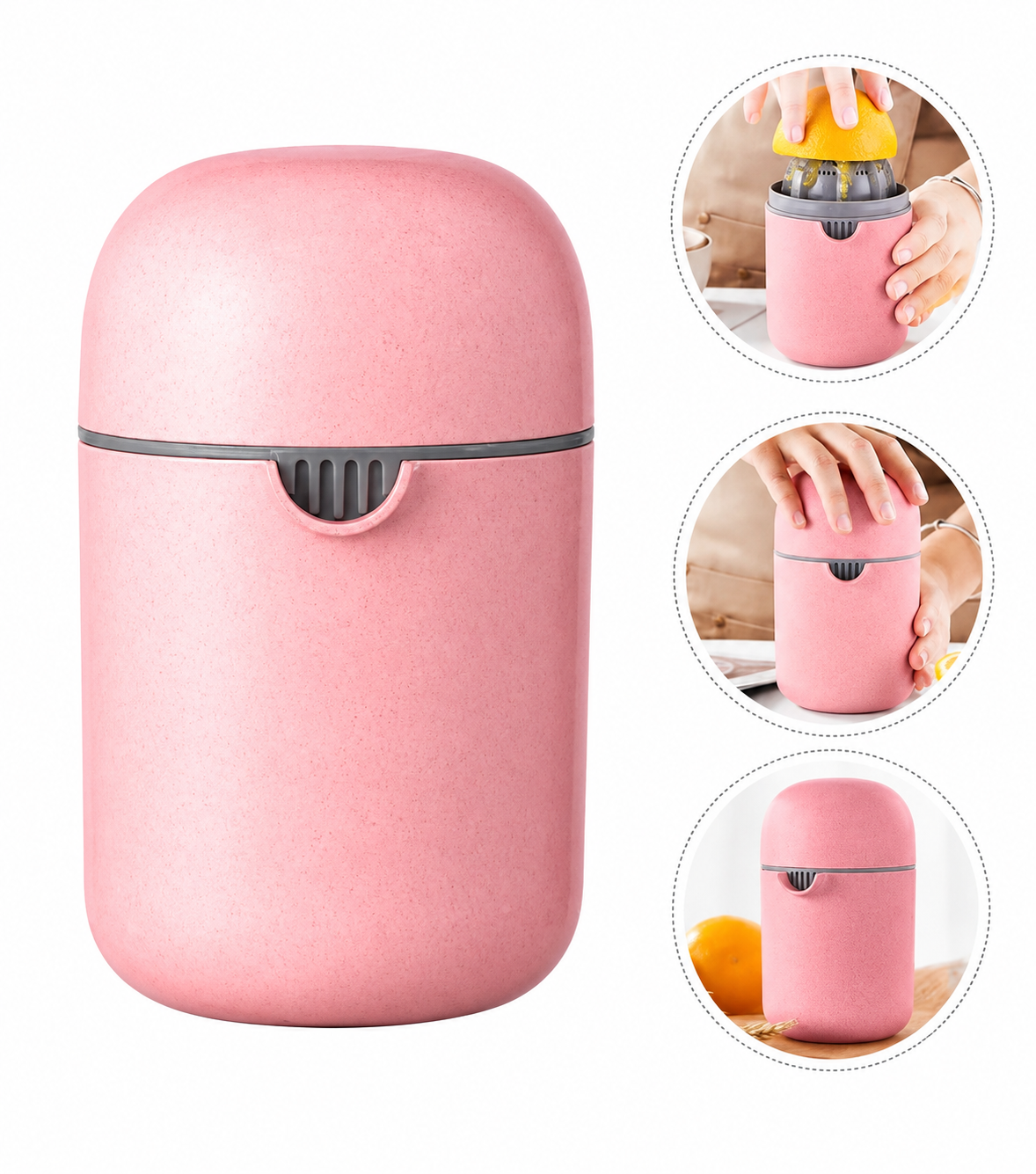 Manual Citrus Juicer with Strainer Ring and Lid 250 ml (Pink)