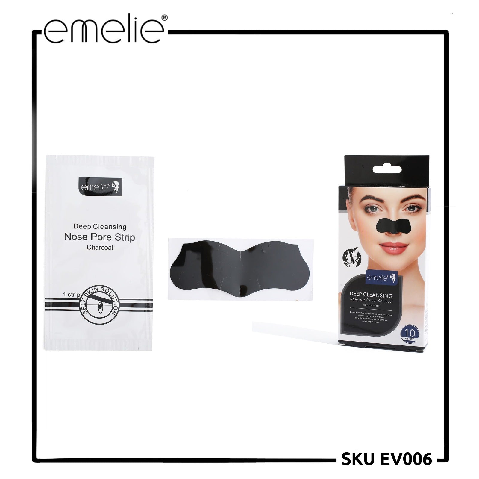 Emelie Deep Cleansing Nose Pore Strips With Charcoal 10 Strips