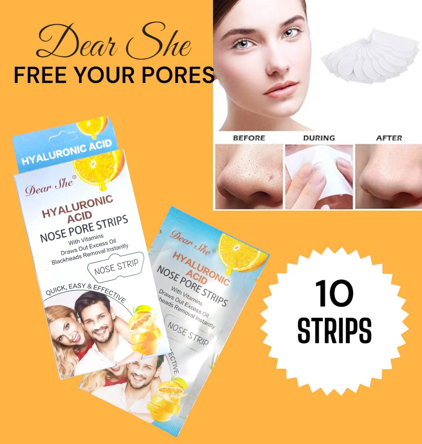 Dear She Hylauronic Acid Nose Strip Instantly Blackheads Removal Nose Pore Cleansing 10 Strips