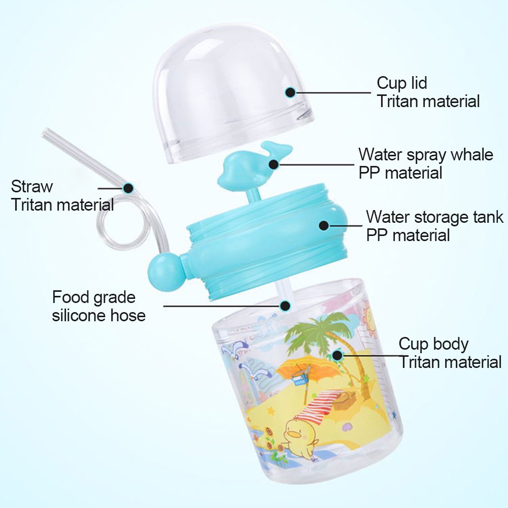 Cartoon Whale Spray Water Kids Feeding Cup Drink Bottle Mug with Straw 250ml