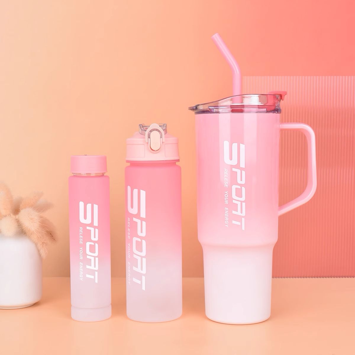 New Portable Sports Water Bottle Tumbler With Stickers 3pcs Set