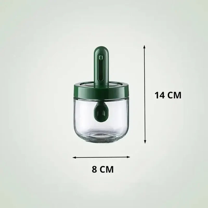 Glass Seasoning Bottle with Telescopic Spoon Leak Proof and Moisture-Proof Seasoning Jar 3pcs Set
