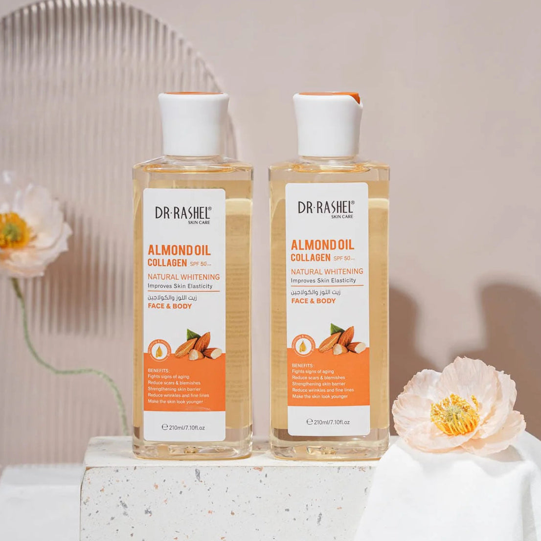 Dr RASHEL Face & Body Almond Oil Collagen SPF50+ Natural Whitening Improves Skin Elasticity
