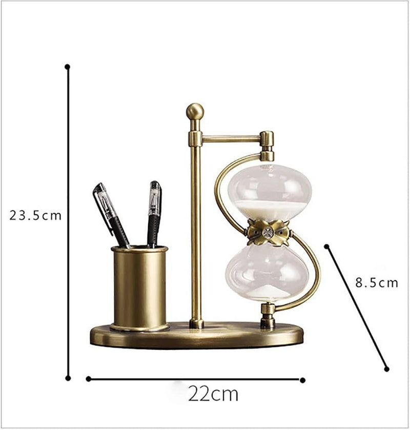 Retro Office Sand Clock Hourglass Decor With Pen Holder