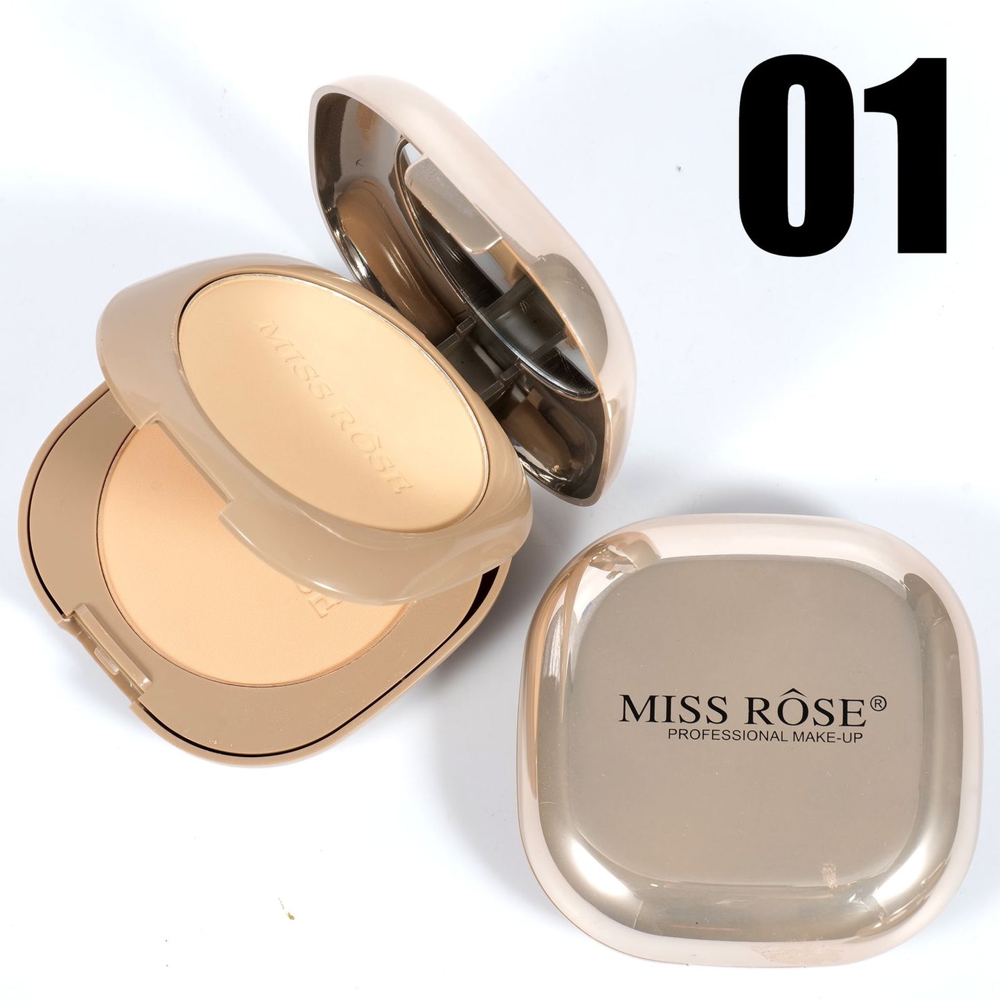 Miss Rose 2in1 Pink Metallic Mirror Dual Compact Face Powder