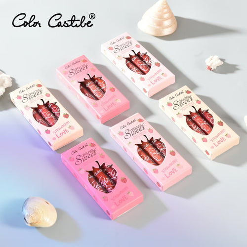 Color Castle Sweet Strawberry Love Long Lasting Matte Colors Lip Gloss 4Pcs Set