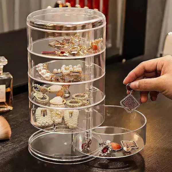 Transparent Round Layer 360 Rotatable Jewelry Storage Box