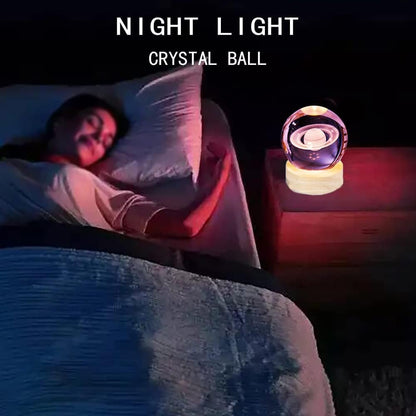 Night Lights 3D Crystal Ball Night Light Warm White Wooden Base Fantasy Decoration Ball Projection Lamp
