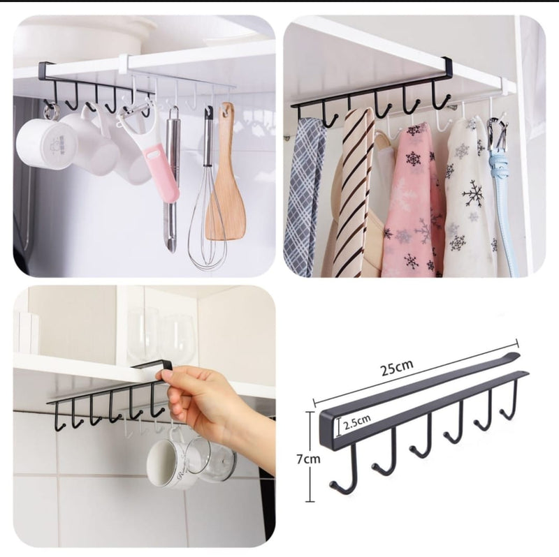 6 Iron Hook Under Cabinet Mug Holder Storage Hooks for Shelf, Cup Holder (Single Mug Patti)