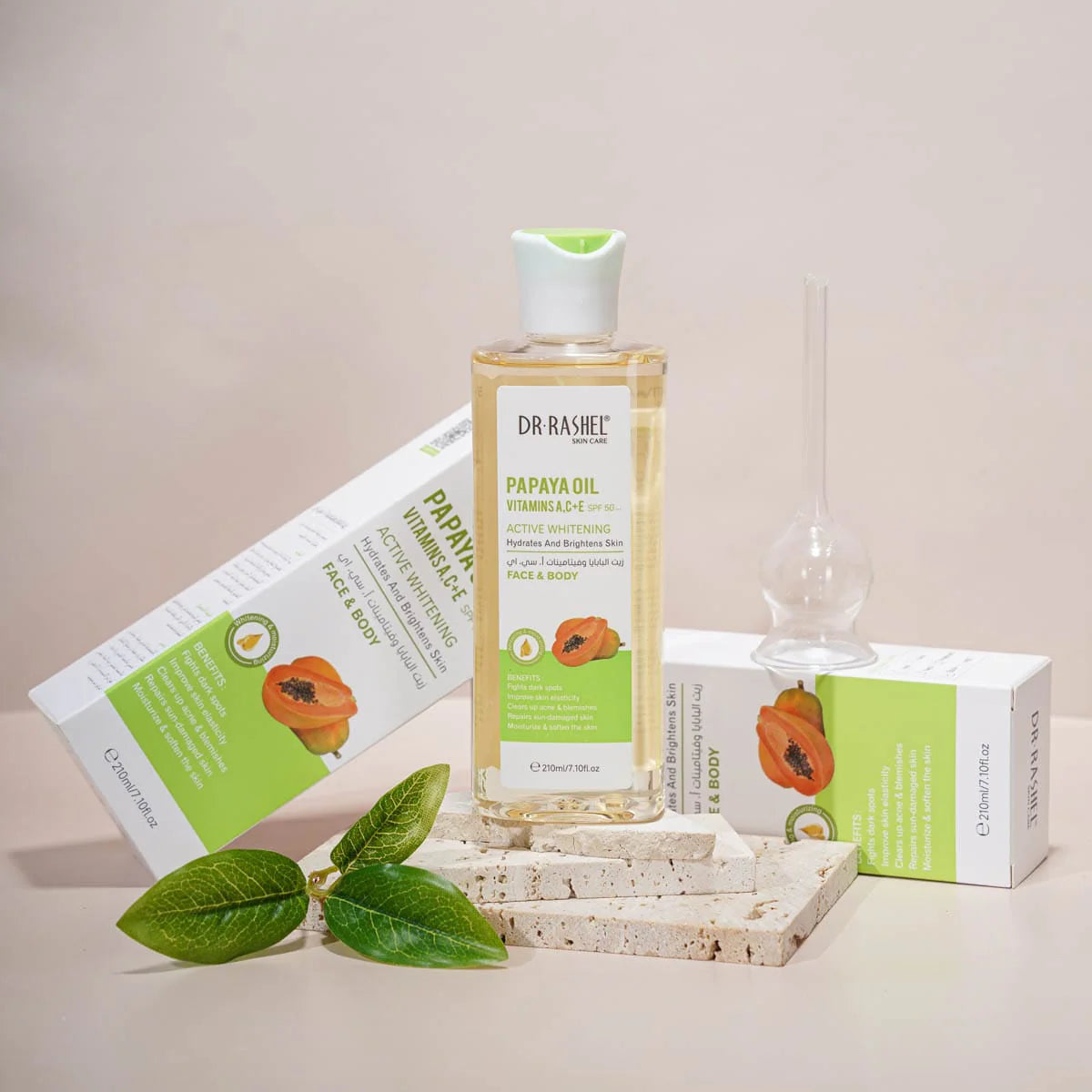 Dr Rashel Face & Body Papaya Oil Vitamins A,C+E SPF50+ Active Whitening Hydrates and Brightens Skin
