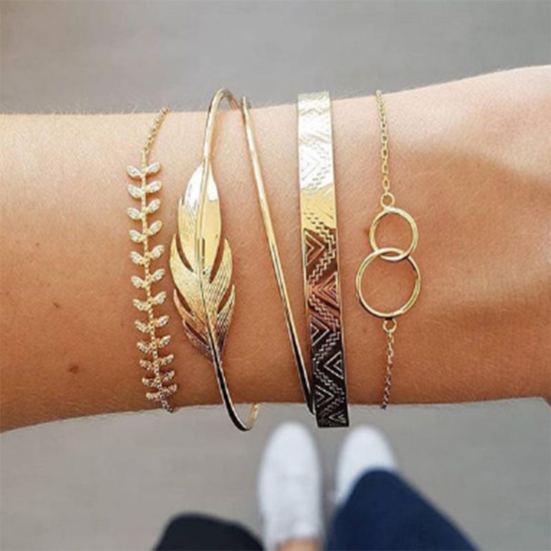 Fashion Jewellery 5 Pcs Bracelet Golden