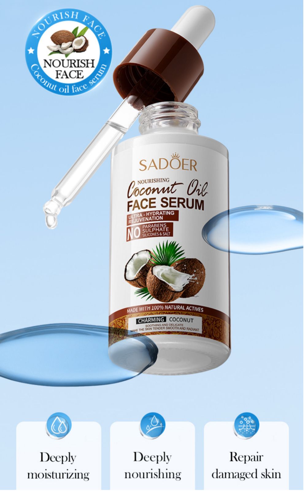 Sadoer Coconut Oil Ultra Hydrating Rejuvenation No Parabens  No Sulphate No Silicone & Salt Face Serum