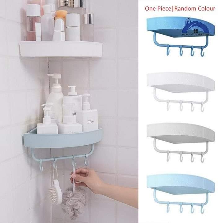 Triangle Bath And Kitchen Corner Storage Shelf With Hooks