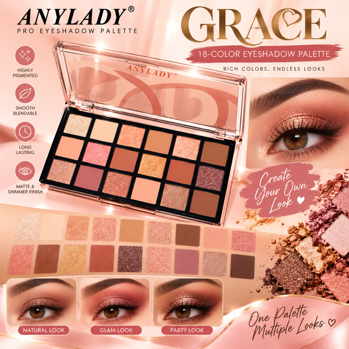 Anylady Grace 18-Color Eyeshadow Palette (Model 8705)