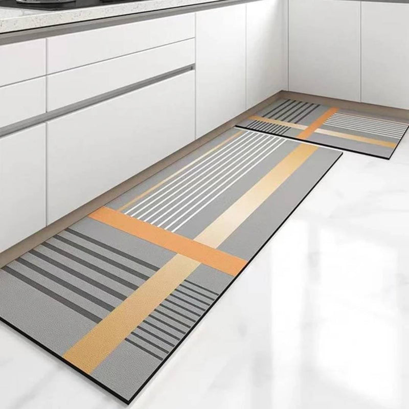 Anti Slip Absorbent Kitchen Floor Mat Washable Pair Of 2Pcs Gray With White And Orange Lining Design