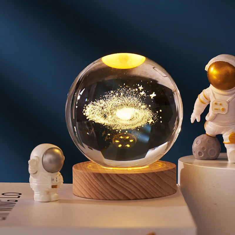 Night Lights 3D Crystal Ball Night Light Warm White Wooden Base Fantasy Decoration Ball Projection Lamp
