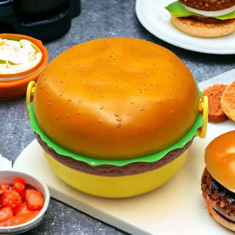 Burger Shape Double Layer Plastic Lunch Box with Spoons