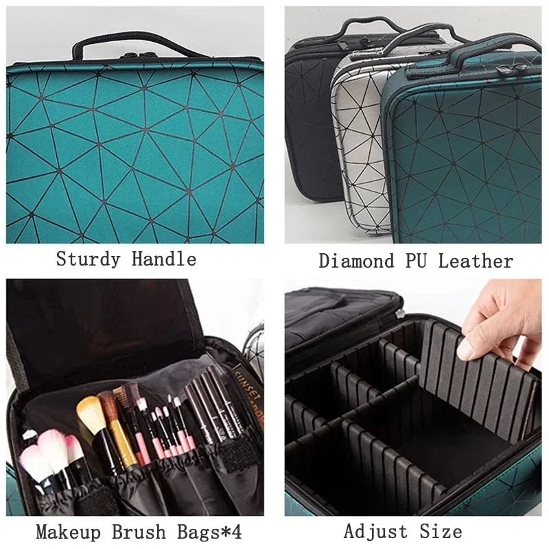 Professional Multifunctional Portable Square Partition Makeup Cosmetic Bag Organizer Traveling Storage Box