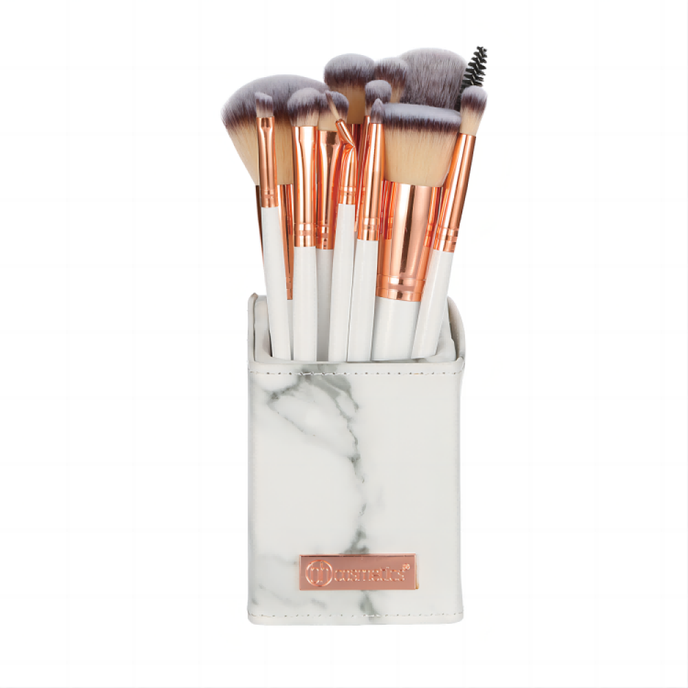 BH COSMETICS SIGNATURE MARBLE AND ROSE GOLD MAKEUP BRUSH SET WITH HOLDER – 13 PIECES