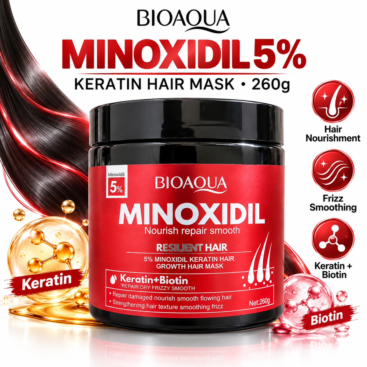 Bioaqua Minoxidil 5% Keratin & Biotin Hair Mask 260g