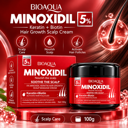 Bioaqua Minoxidil 5% Keratin & Biotin Scalp Massage Cream 100g