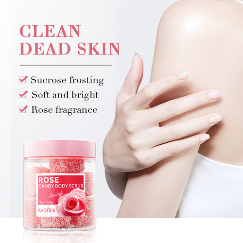 SADOER Rose Candy Body Scrub Texture Exfoliates Leaves Skin Smooth Clear 140g