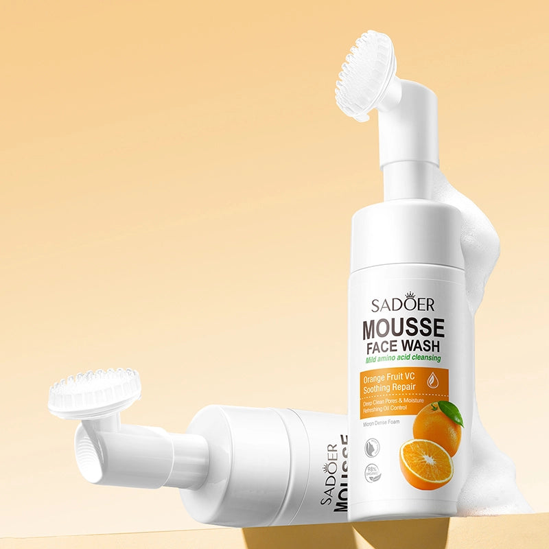 SADOER Orange Fruit VC Mousse Face Wash Amino Acid Deep Clean Pores Moisturizing Foam Cleanser 120ml