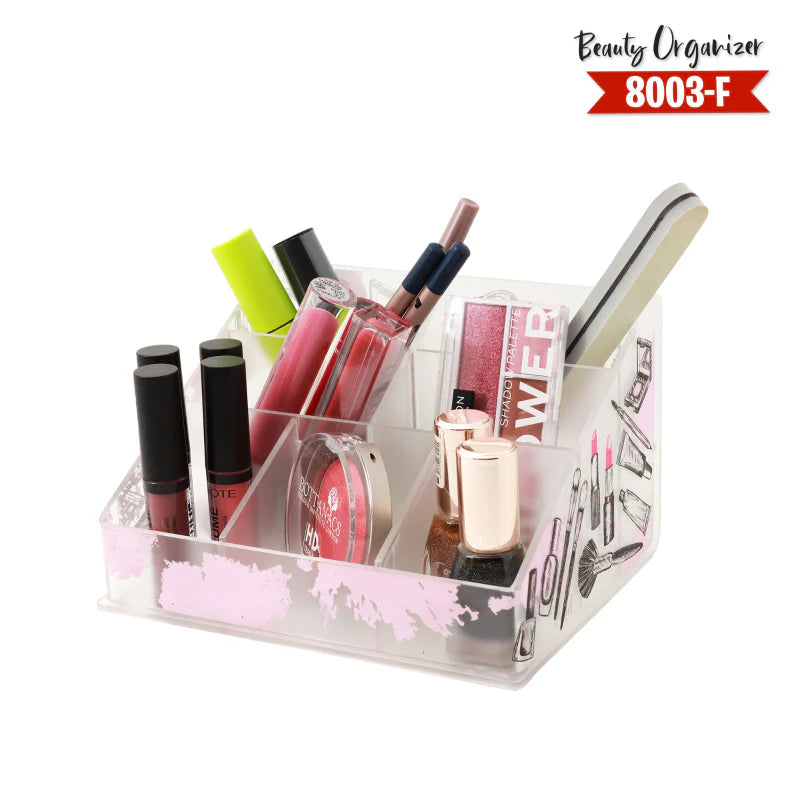 Acrylic Plastic Vanity Makeup Organizer 7-Compartment Frosted 8003-F Or Black 8003-B