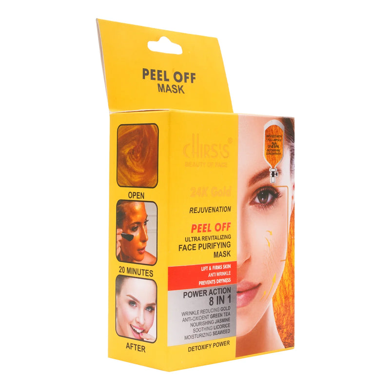 CHIRS'S 24k Gold Rejuvenation Peel Off Face Purifying Mask 8 In 1 Power Action Pack of 10 Sachet