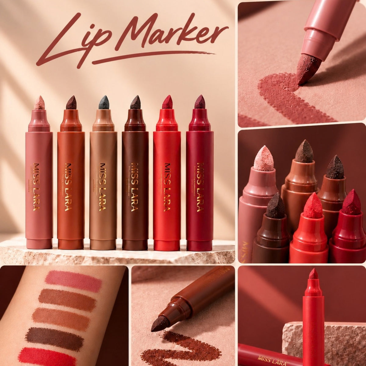Miss Lara Waterproof Lip Marker – 6 Shades Set