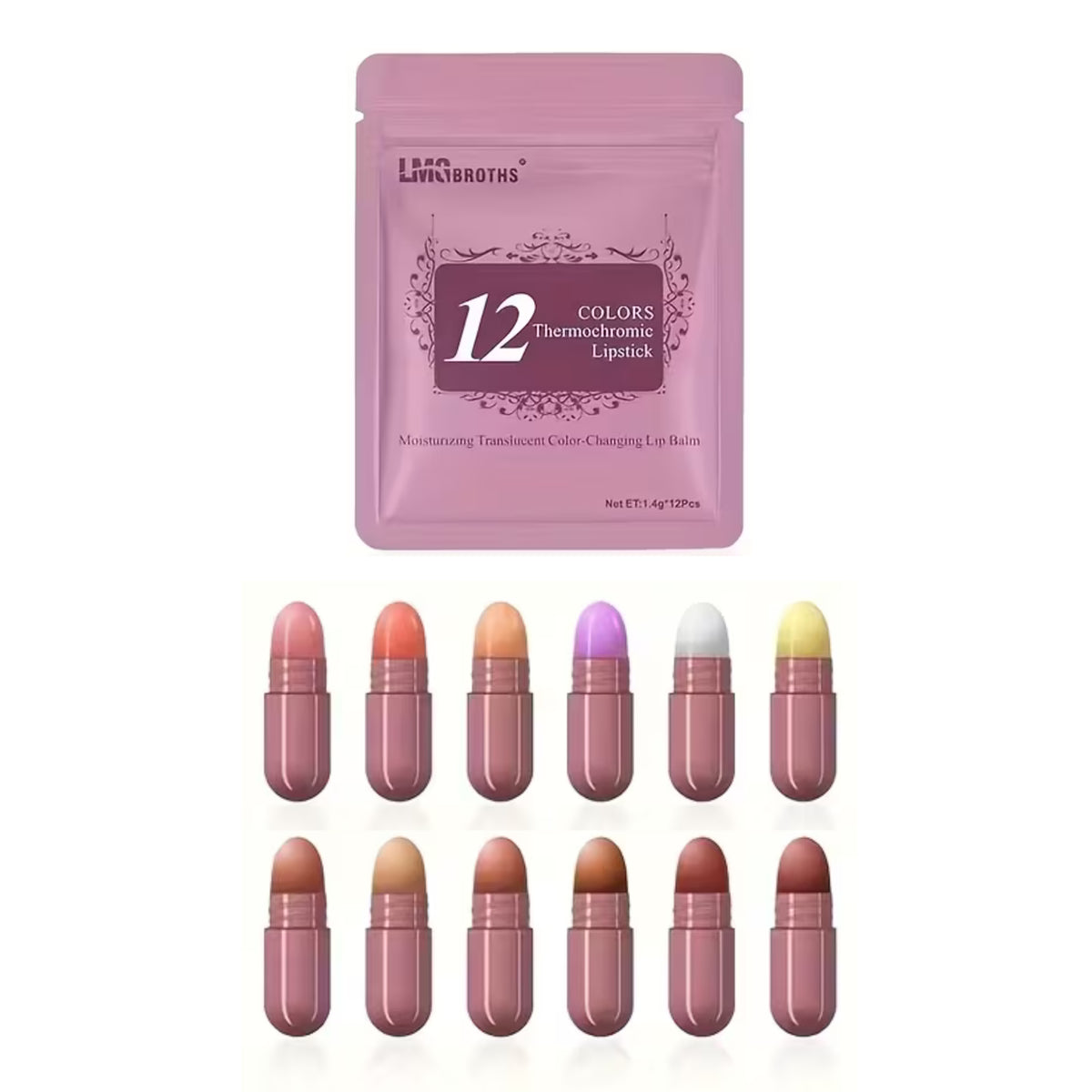LMG Broths 12 Colors Thermochromic Lipstick Set  Color Changing Capsule Lipsticks Moisturizing Long Lasting Lip Balm