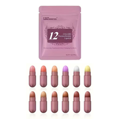 LMG Broths 12 Colors Thermochromic Lipstick Set  Color Changing Capsule Lipsticks Moisturizing Long Lasting Lip Balm