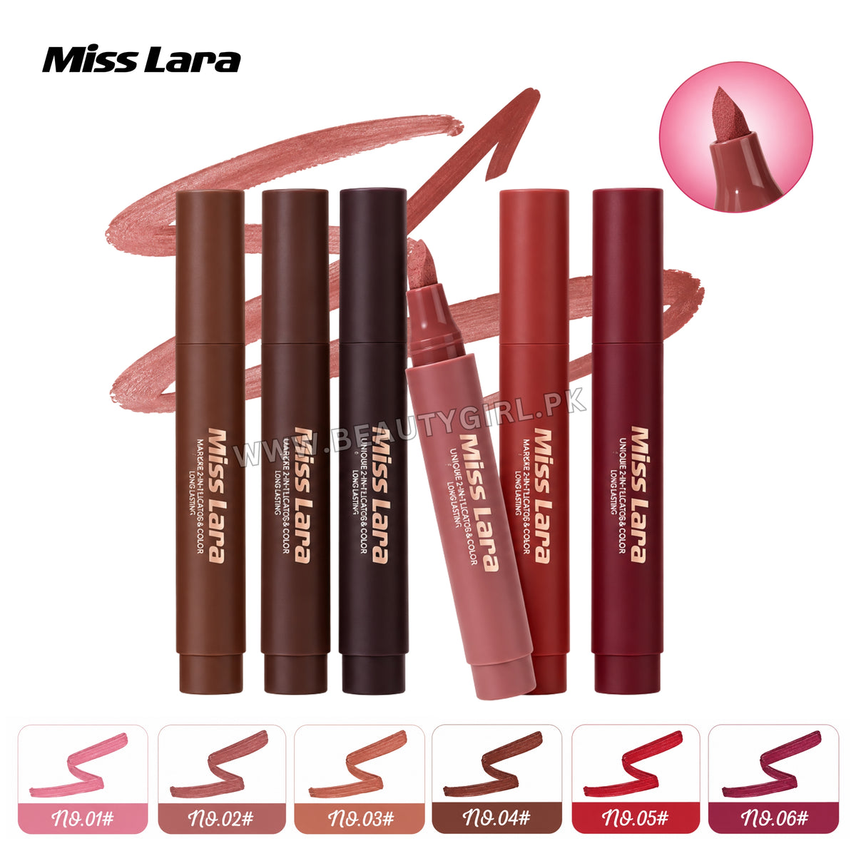 Miss Lara Waterproof Lip Marker – 6 Shades Set