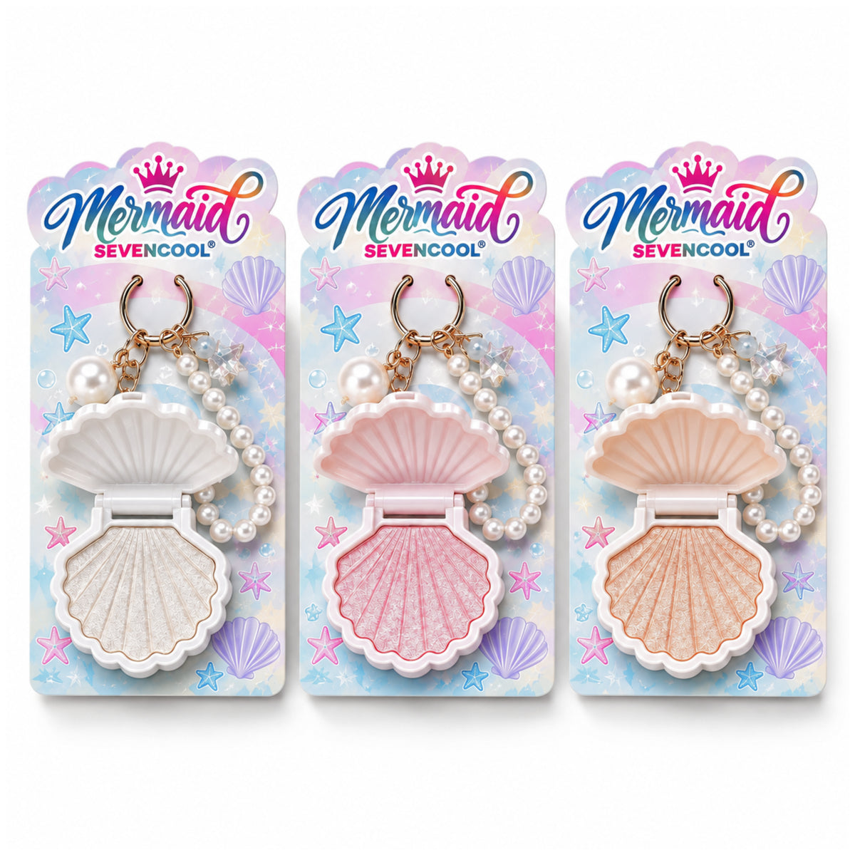 Seven Cool Mermaid Shell Highlighter Keychain Set Pack of 3