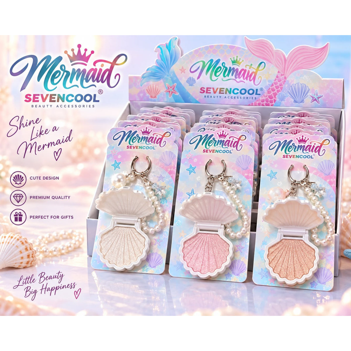 Seven Cool Mermaid Shell Highlighter Keychain Set Pack of 3