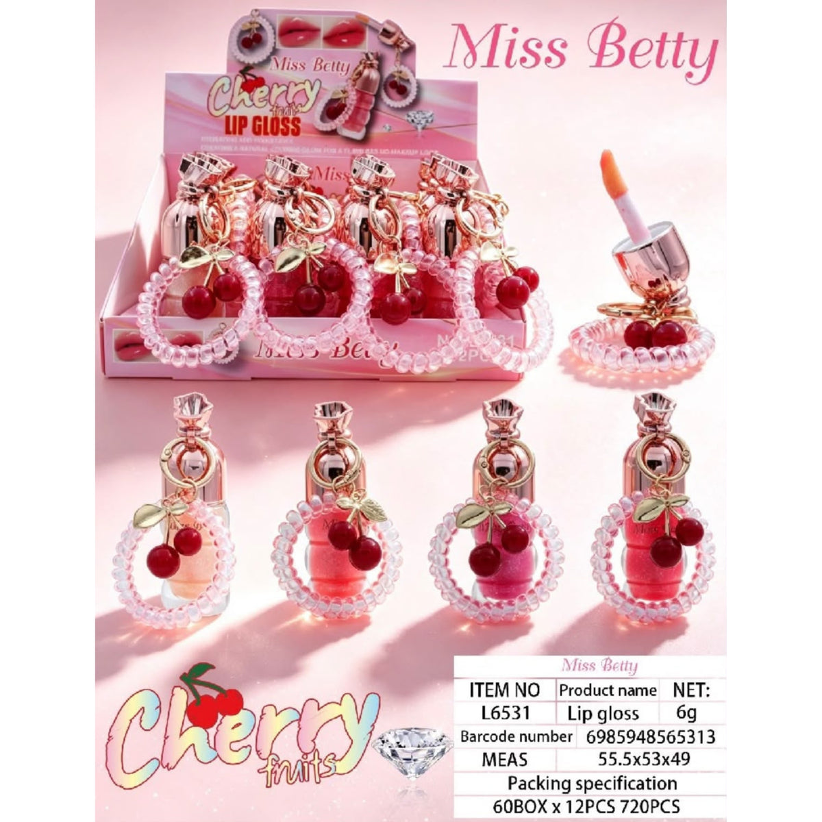 Miss Betty Cherry Shiny Lip Oil – Pack of 4