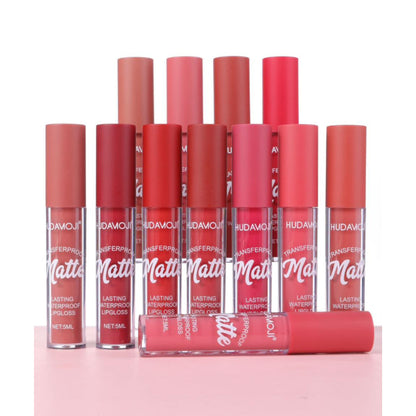 Hudamoji Non Sticky Matte Long Lasting Lip Gloss Pack of 12