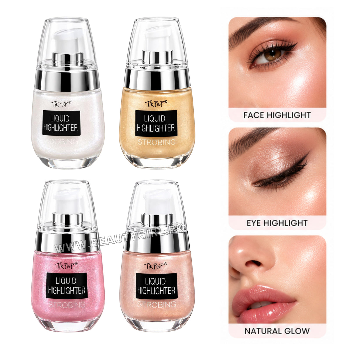 TikPop Radiant Glow Liquid Highlighter Pack of 4
